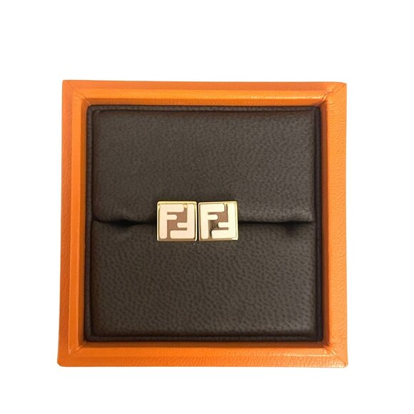 Fendi Gold-Tone Square Cufflinks With "FF" Logo Design In Original Box - Picture 1 of 3
